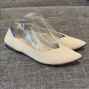 Rothy’s The Point Flats Nude Beige Blue Trim Recycled Knit W 9.5